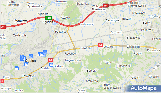 mapa Zawada gmina Dębica, Zawada gmina Dębica na mapie Targeo