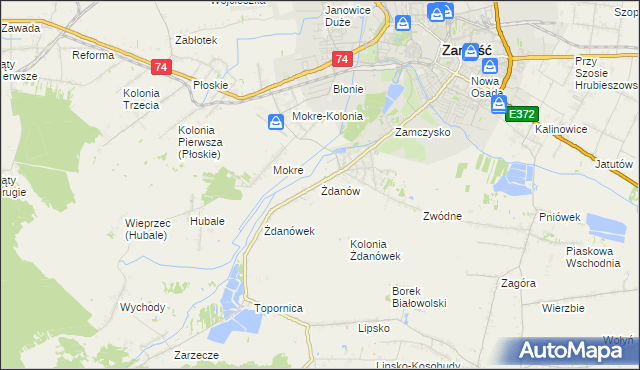 mapa Żdanów gmina Zamość, Żdanów gmina Zamość na mapie Targeo