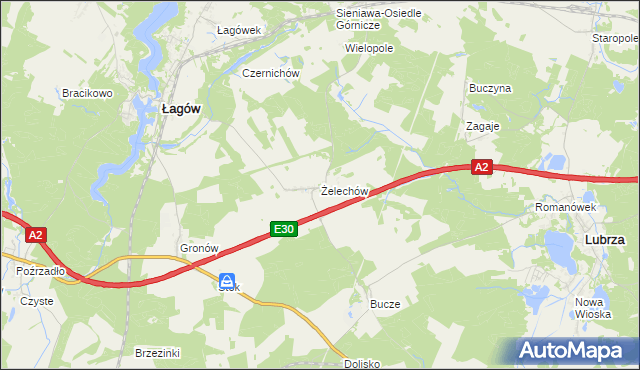 mapa Żelechów gmina Łagów, Żelechów gmina Łagów na mapie Targeo