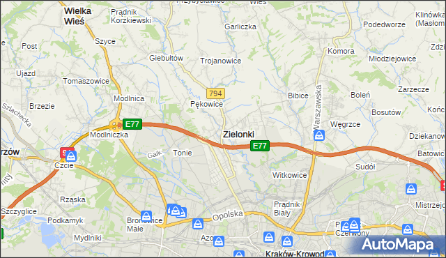 mapa Zielonki powiat krakowski, Zielonki powiat krakowski na mapie Targeo