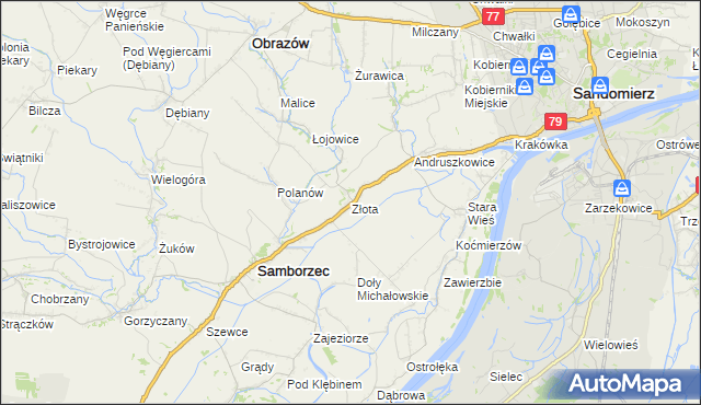 mapa Złota gmina Samborzec, Złota gmina Samborzec na mapie Targeo