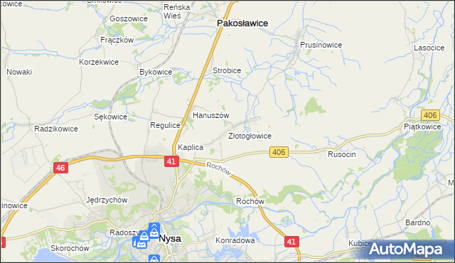 mapa Złotogłowice, Złotogłowice na mapie Targeo