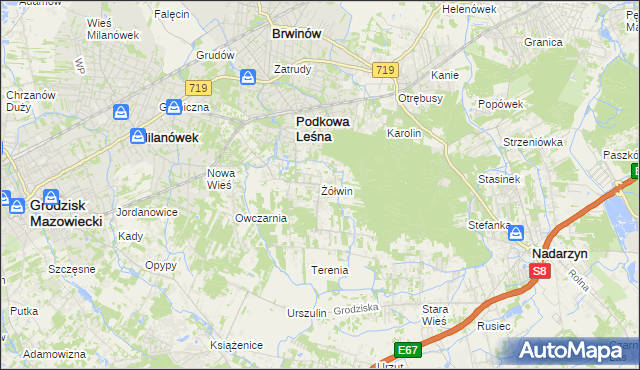 mapa Żółwin gmina Brwinów, Żółwin gmina Brwinów na mapie Targeo