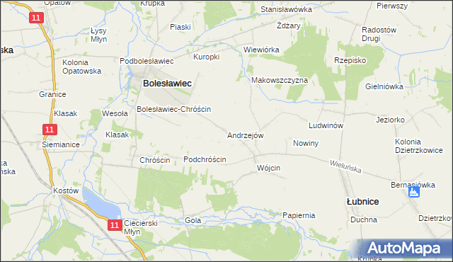 mapa Andrzejów gmina Łubnice, Andrzejów gmina Łubnice na mapie Targeo