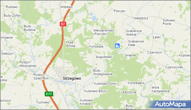 mapa Augustowo gmina Strzegowo, Augustowo gmina Strzegowo na mapie Targeo