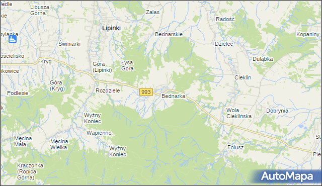 mapa Bednarka gmina Lipinki, Bednarka gmina Lipinki na mapie Targeo