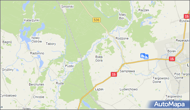 mapa Biała Góra gmina Lubawa, Biała Góra gmina Lubawa na mapie Targeo