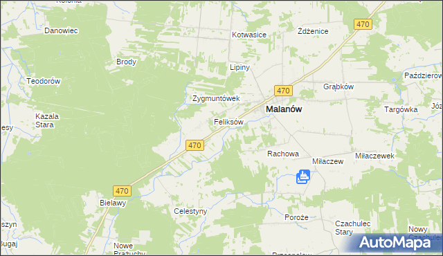 mapa Bielawy gmina Malanów, Bielawy gmina Malanów na mapie Targeo