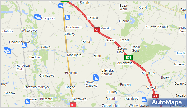 mapa Bilno gmina Lubień Kujawski, Bilno gmina Lubień Kujawski na mapie Targeo