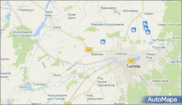 mapa Bladowo gmina Tuchola, Bladowo gmina Tuchola na mapie Targeo
