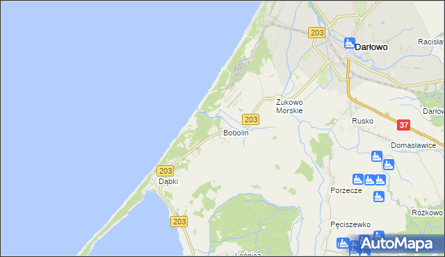 mapa Bobolin gmina Darłowo, Bobolin gmina Darłowo na mapie Targeo