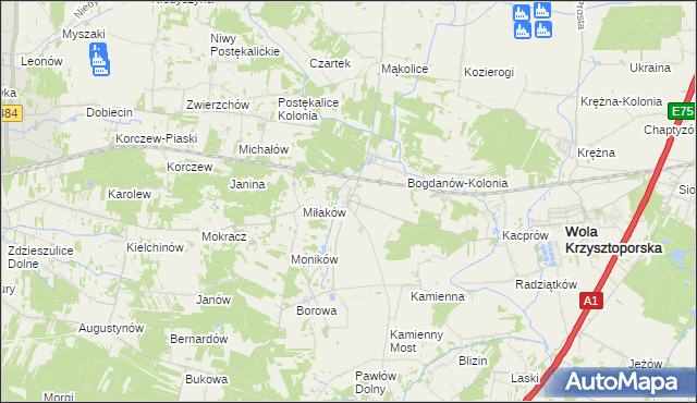 mapa Bogdanów gmina Wola Krzysztoporska, Bogdanów gmina Wola Krzysztoporska na mapie Targeo