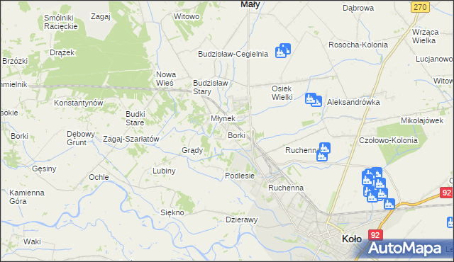 mapa Borki gmina Koło, Borki gmina Koło na mapie Targeo
