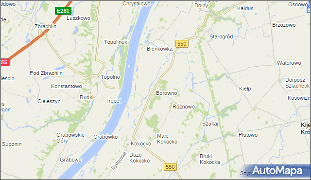 mapa Borówno gmina Chełmno, Borówno gmina Chełmno na mapie Targeo