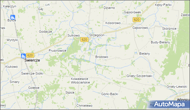 mapa Brodowo gmina Świercze, Brodowo gmina Świercze na mapie Targeo
