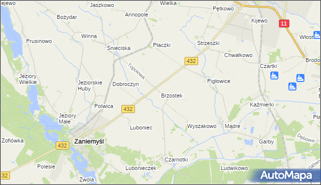 mapa Brzostek gmina Zaniemyśl, Brzostek gmina Zaniemyśl na mapie Targeo
