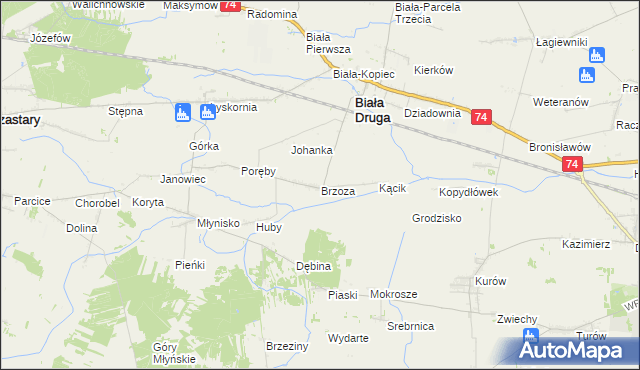 mapa Brzoza gmina Biała, Brzoza gmina Biała na mapie Targeo