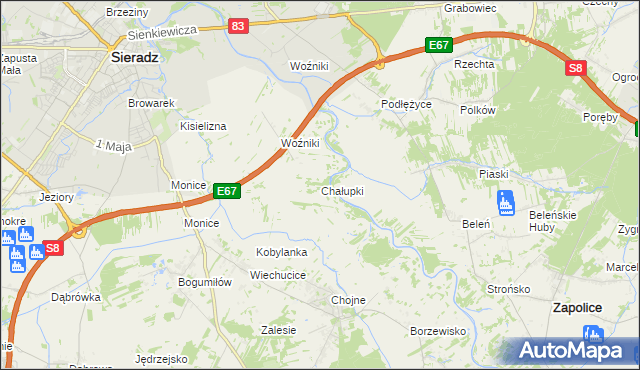 mapa Chałupki gmina Sieradz, Chałupki gmina Sieradz na mapie Targeo