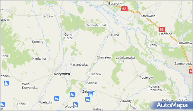 mapa Chmielew gmina Korytnica, Chmielew gmina Korytnica na mapie Targeo