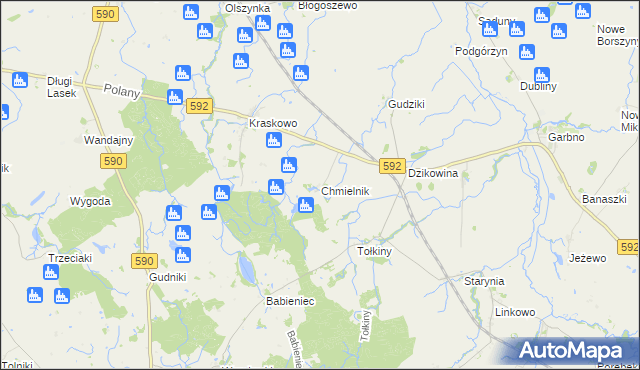 mapa Chmielnik gmina Korsze, Chmielnik gmina Korsze na mapie Targeo