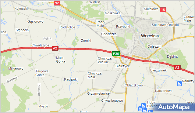mapa Chocicza Wielka, Chocicza Wielka na mapie Targeo