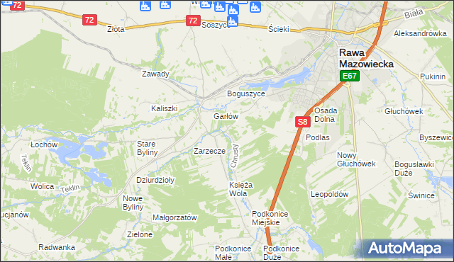 mapa Chrusty gmina Rawa Mazowiecka, Chrusty gmina Rawa Mazowiecka na mapie Targeo