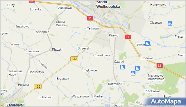 mapa Chwałkowo gmina Środa Wielkopolska, Chwałkowo gmina Środa Wielkopolska na mapie Targeo