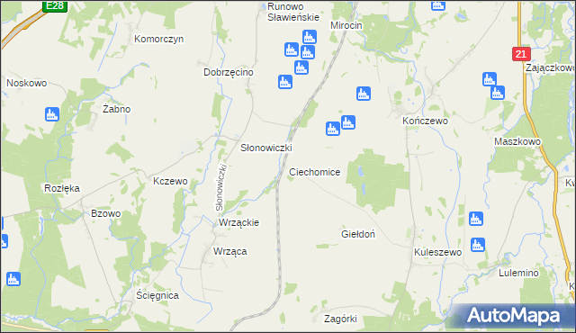 mapa Ciechomice gmina Kobylnica, Ciechomice gmina Kobylnica na mapie Targeo
