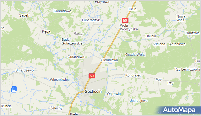 mapa Ciemniewo gmina Sochocin, Ciemniewo gmina Sochocin na mapie Targeo