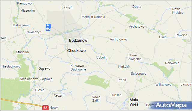 mapa Cybulin gmina Bodzanów, Cybulin gmina Bodzanów na mapie Targeo