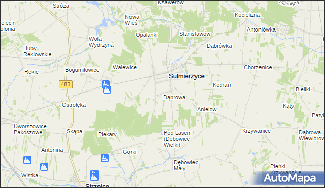 mapa Dąbrowa gmina Sulmierzyce, Dąbrowa gmina Sulmierzyce na mapie Targeo