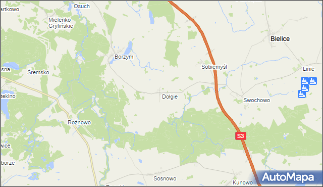mapa Dołgie gmina Gryfino, Dołgie gmina Gryfino na mapie Targeo