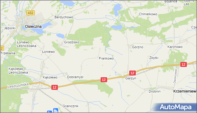 mapa Frankowo gmina Osieczna, Frankowo gmina Osieczna na mapie Targeo