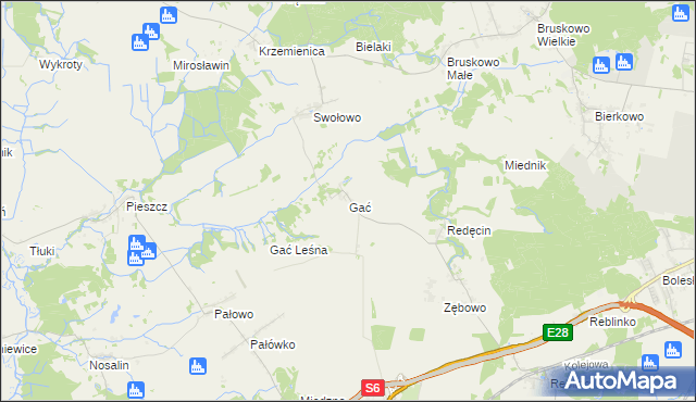 mapa Gać gmina Słupsk, Gać gmina Słupsk na mapie Targeo