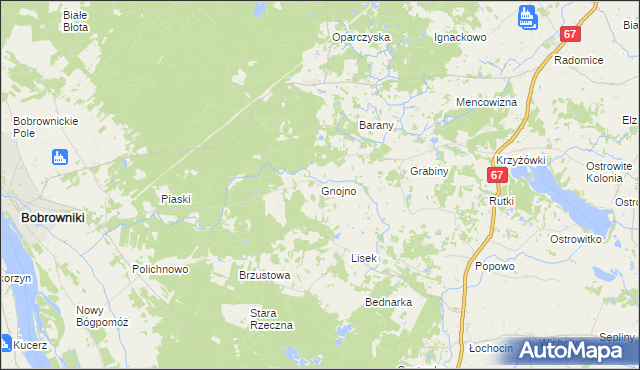 mapa Gnojno gmina Bobrowniki, Gnojno gmina Bobrowniki na mapie Targeo