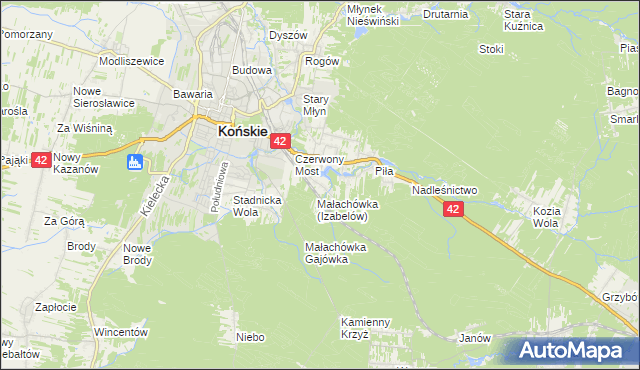 mapa Górny Młyn gmina Końskie, Górny Młyn gmina Końskie na mapie Targeo