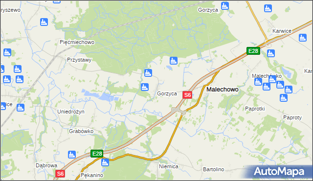 mapa Gorzyca gmina Malechowo, Gorzyca gmina Malechowo na mapie Targeo