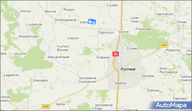 mapa Grabowa gmina Rychwał, Grabowa gmina Rychwał na mapie Targeo