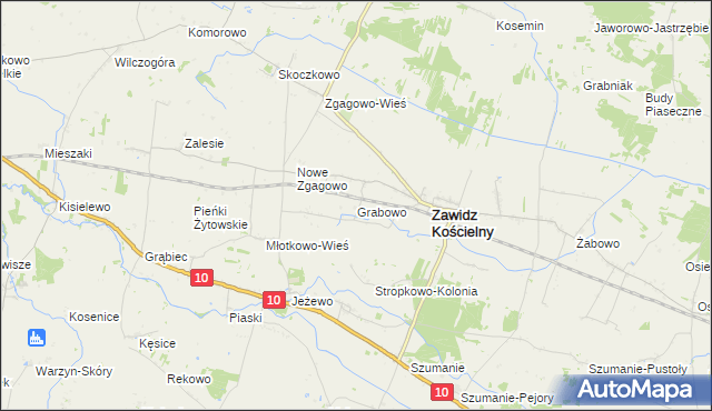 mapa Grabowo gmina Zawidz, Grabowo gmina Zawidz na mapie Targeo