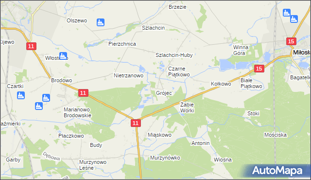 mapa Grójec gmina Środa Wielkopolska, Grójec gmina Środa Wielkopolska na mapie Targeo