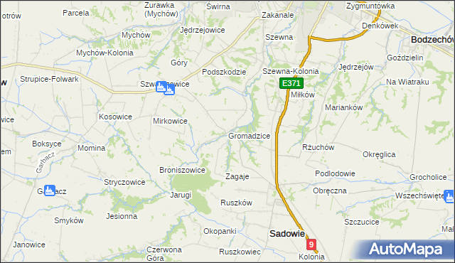 mapa Gromadzice gmina Bodzechów, Gromadzice gmina Bodzechów na mapie Targeo