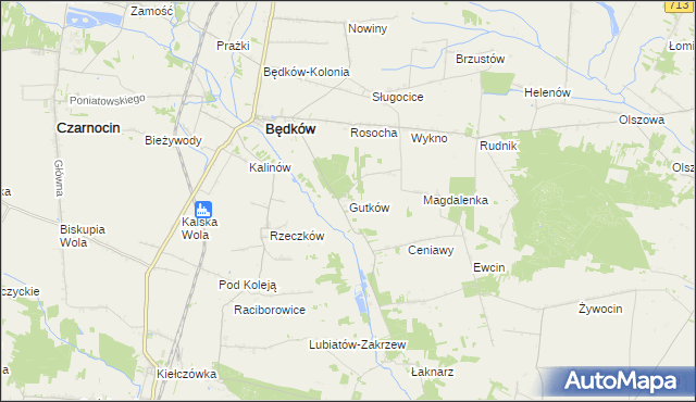 mapa Gutków gmina Będków, Gutków gmina Będków na mapie Targeo