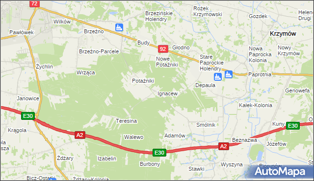 mapa Ignacew gmina Krzymów, Ignacew gmina Krzymów na mapie Targeo