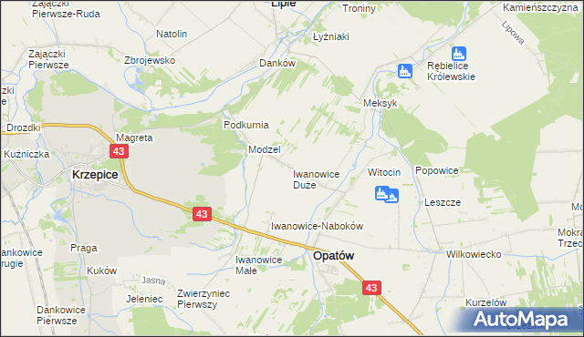 mapa Iwanowice Duże, Iwanowice Duże na mapie Targeo