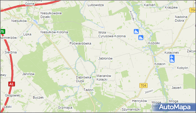 mapa Jabłonów gmina Brzeziny, Jabłonów gmina Brzeziny na mapie Targeo