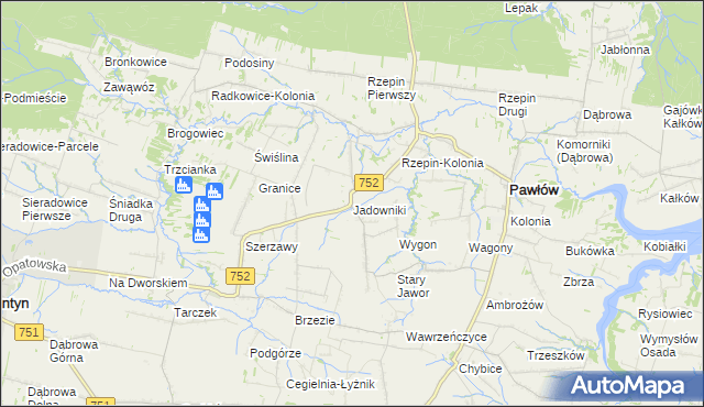 mapa Jadowniki gmina Pawłów, Jadowniki gmina Pawłów na mapie Targeo