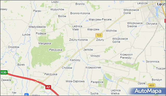 mapa Janków gmina Łęczyca, Janków gmina Łęczyca na mapie Targeo