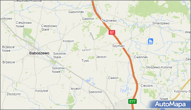 mapa Jarocin gmina Baboszewo, Jarocin gmina Baboszewo na mapie Targeo