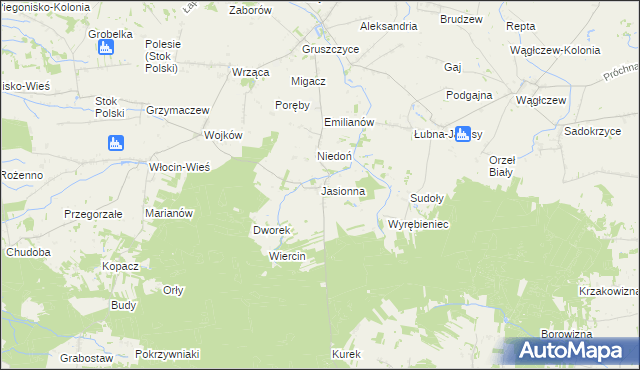 mapa Jasionna gmina Błaszki, Jasionna gmina Błaszki na mapie Targeo