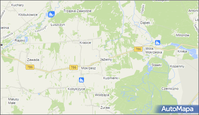mapa Jaźwiny gmina Mstów, Jaźwiny gmina Mstów na mapie Targeo